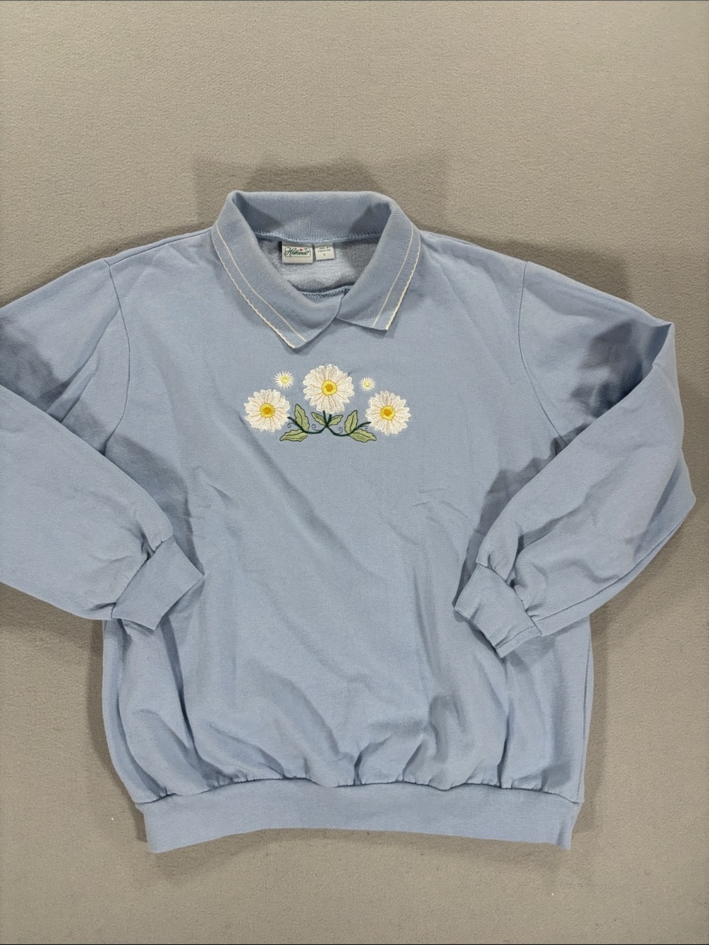 Light Blue Haband Daisy Embroidered Collared Sweater L